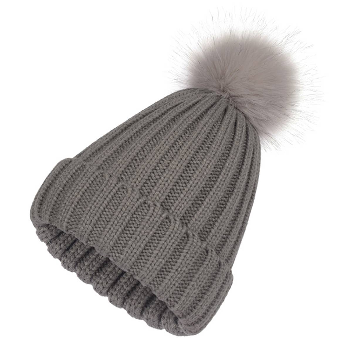 ACCITY FLUFFY BALL SIMPLE BASIC KNIT BEANIE_CWAH331: Black / (OS) 1